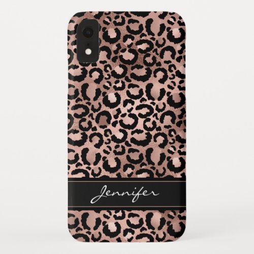 Rose Gold Foil Cheetah Pattern _ Personalized Name iPhone XR Case