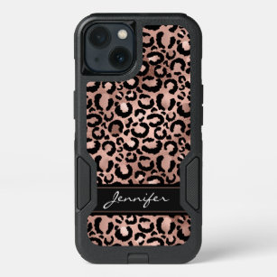 Rose Gold Foil Cheetah Pattern - Personalized Name iPhone 13 Case