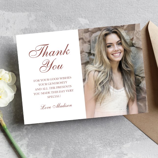 Rose gold foil chic photo thank you Sweet 16 Card (Creator Uploaded)