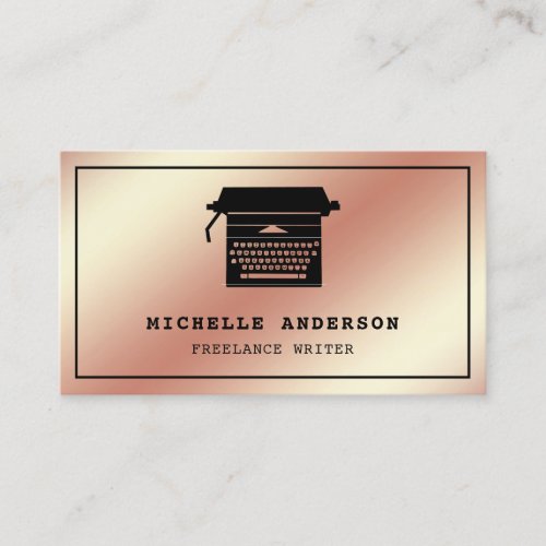 Rose Gold Foil Chic Typewriter Professional Writer Business Card