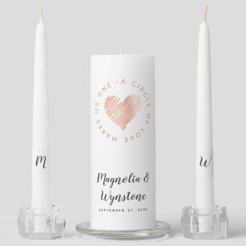Rose Gold Foil Circle of Love Makes Us One Unity Candle Set