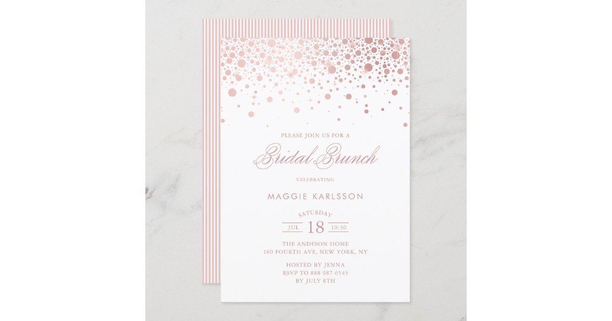 Rose Gold Foil Confetti Bridal Brunch Invitation | Zazzle