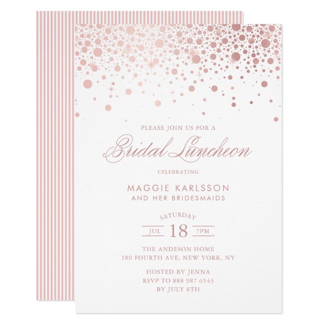 Rose Gold Foil Confetti Bridal Luncheon Invitation