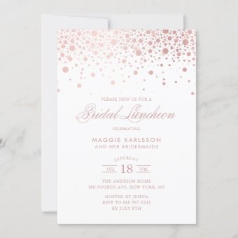 Rose Gold Foil Confetti Bridal Luncheon Invitation | Zazzle