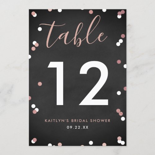 Rose Gold Foil Confetti Bridal Shower Table Number