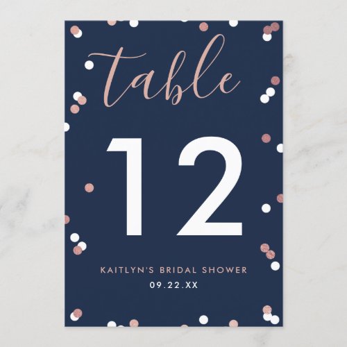 Rose Gold Foil Confetti Bridal Shower Table Number