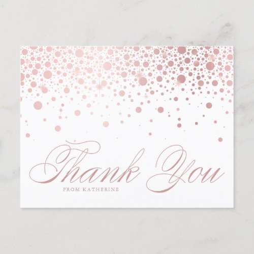 Rose Gold Foil Confetti Dots Wedding Thank You Postcard