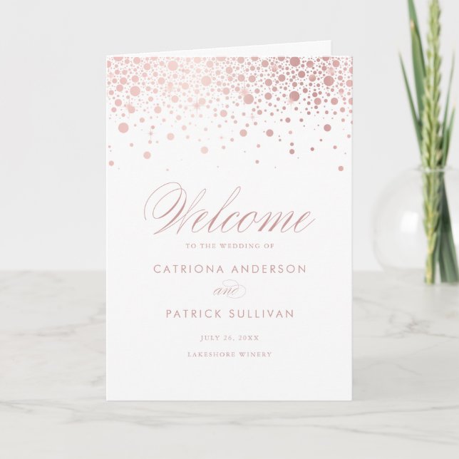 Rose Gold Foil Confetti Dots White Wedding Booklet Program (Front)