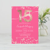 Rose gold foil confetti pink Quinceanera photo Invitation (Standing Front)