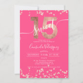 Rose gold foil confetti pink Quinceanera photo Invitation (Front)
