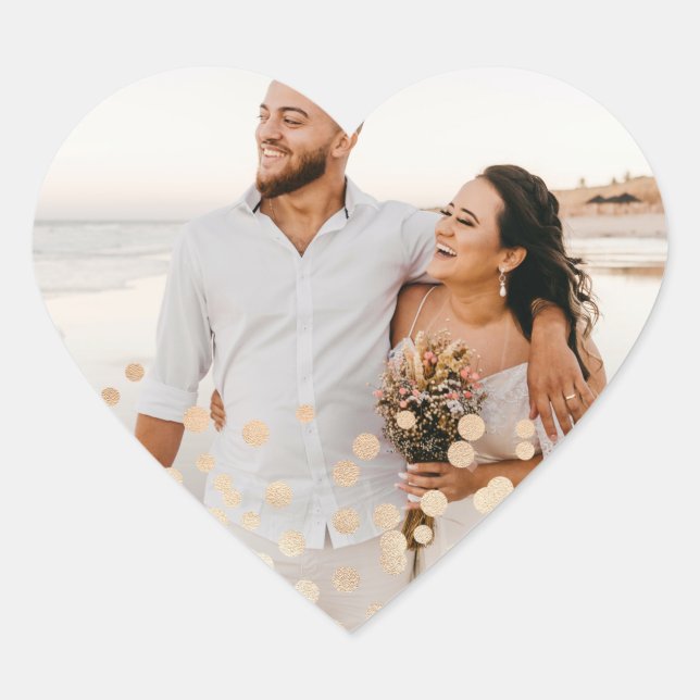 Rose Gold Foil Confetti Wedding Photo Heart Sticker (Front)
