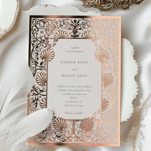 Rose Gold Foil Cream Art Nouveau Wedding Foil Invitation