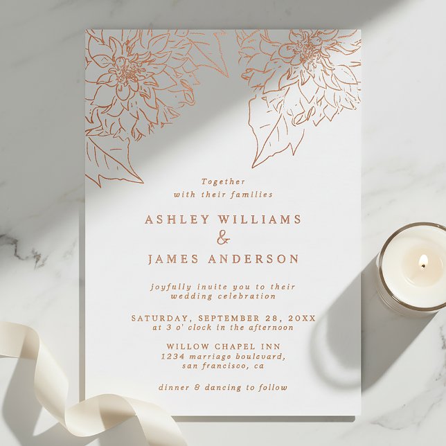 Rose Gold Foil Dahlia Floral Elegant Wedding Foil Invitation (Creator Uploaded)
