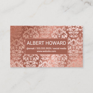 Rose Gold Foil Damask Background Metallic Shiny Business Card