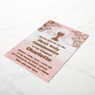 rose gold foil details First Holy Communion Foil Invitation