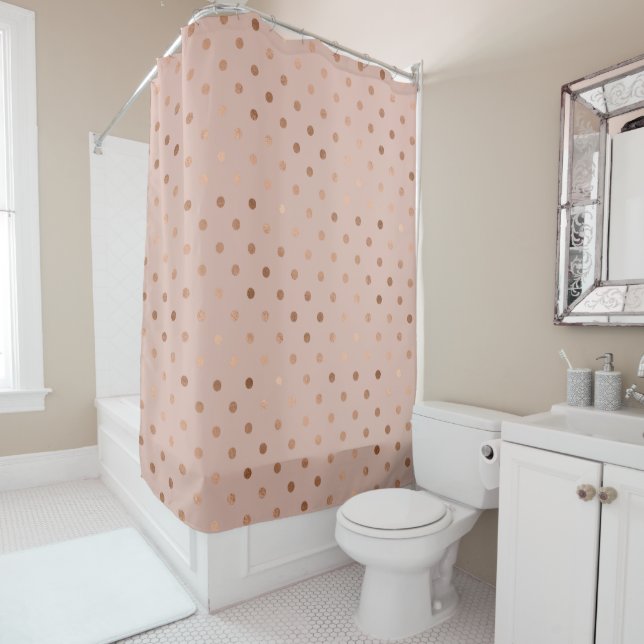 Rose Gold Foil Dots Pattern Shower Curtain (In Situ)