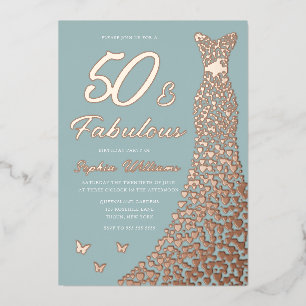 Rose Gold Foil Dress 50 & Fabulous 50th Birthday Invitation