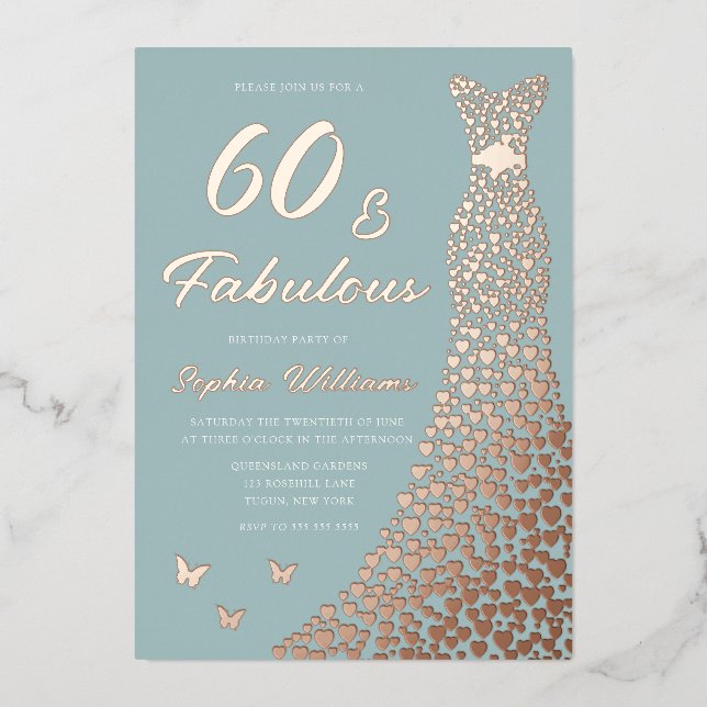 Rose Gold Foil Dress 60 & Fabulous 60th Birthday Invitation (Front)