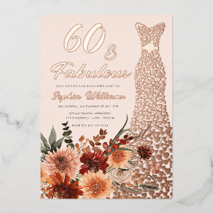 Rose Gold Foil Dress Boho Floral 60th Birthday Invitation
