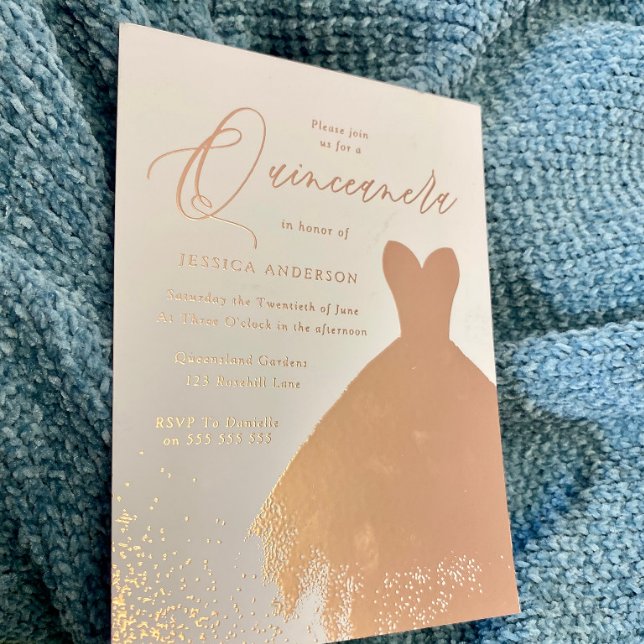 Rose Gold Foil Dress Elegant Quinceanera Party Foil Invitation