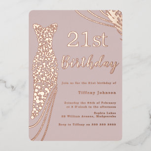 Rose Gold Foil Dress Pink Elegant 21st Birthday Invitation
