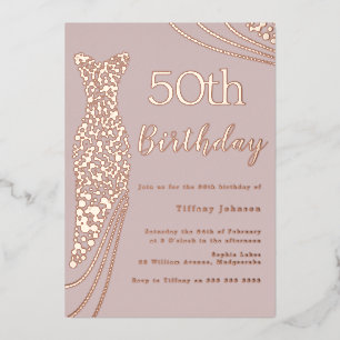 Rose Gold Foil Dress Pink Elegant 50th Birthday Foil Invitation