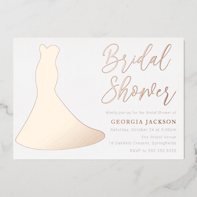 Rose Gold Foil Dress Silhouette Bridal Shower  Foil Invitation (Front)