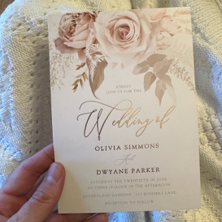 Rose Gold Foil Dusty Pink Blush Floral Wedding Foil Invitation