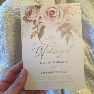 Rose Gold Foil Dusty Pink Blush Floral Wedding Invitation