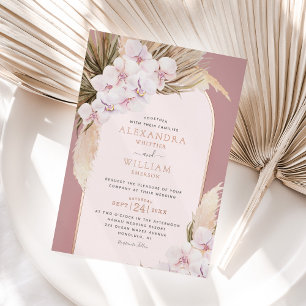 Rose Gold Foil Dusty Rose Pampas Tropical Wedding Invitation