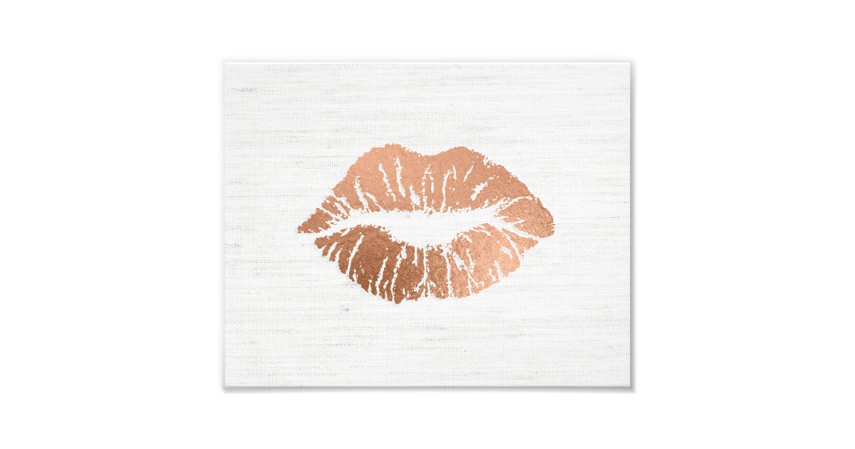 Rose Gold Foil Effect Luscious Lips Wedding Photo Print Zazzle - Gold Foil Lips Wall Art