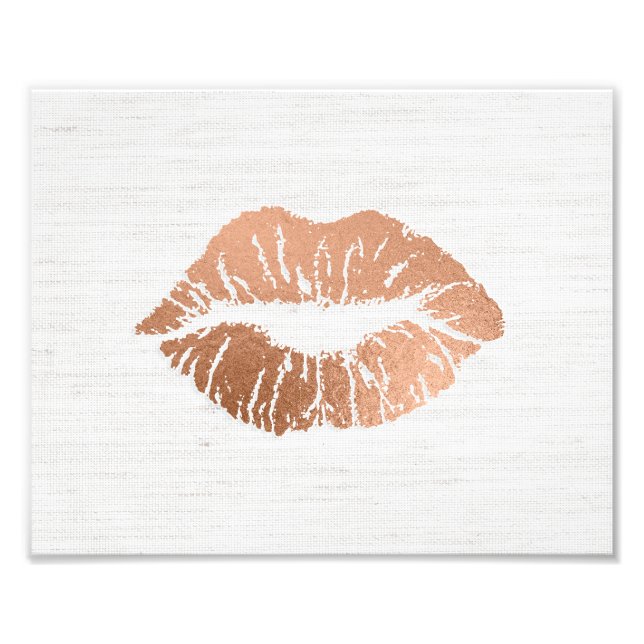 Rose Gold Foil-effect Luscious Lips Wedding Photo Print (Front)