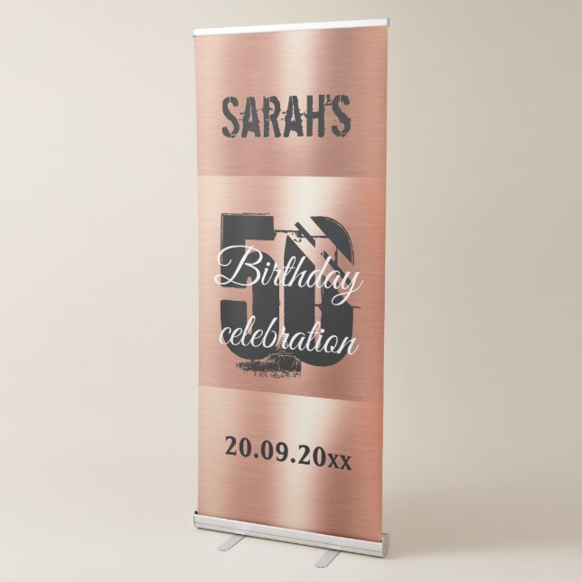 Rose Gold Foil Elegant 50th Any Birthday Party  Retractable Banner (3/4)