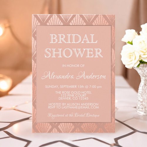 Rose Gold Foil Elegant Art Deco Bridal Shower Invitation
