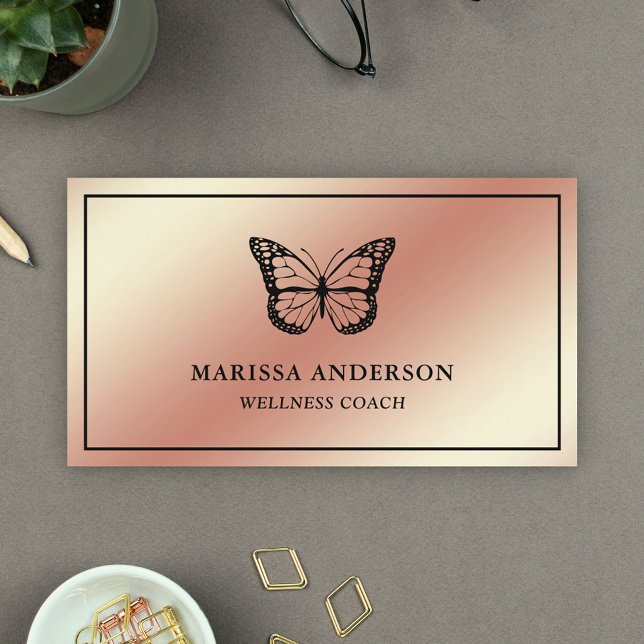 Rose Gold Foil Elegant Black Butterfly Business Card (Creator Uploaded)