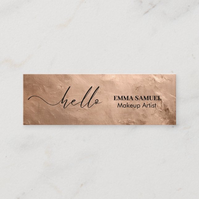 Rose gold Foil Elegant Hello Minimal Calligraphy Mini Business Card (Front)