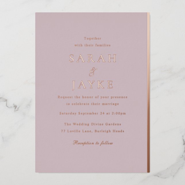 Rose Gold Foil Elegant Modern Wedding Foil Invitation (Front)