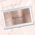 Rose Gold Foil Elegant Script Curly Name Business Card Case<br><div class="desc">An elegant signature style script name design with extra curly tails. The background features a faux rose gold and blush foil digital art creation that prints like a photo. Customize the font size or move it as needed for longer or shorter names. Create your own business card case for her....</div>