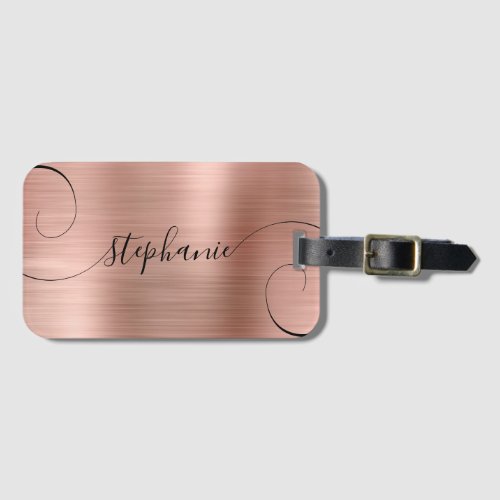 Rose Gold Foil Elegant Script Curly Name Luggage Tag