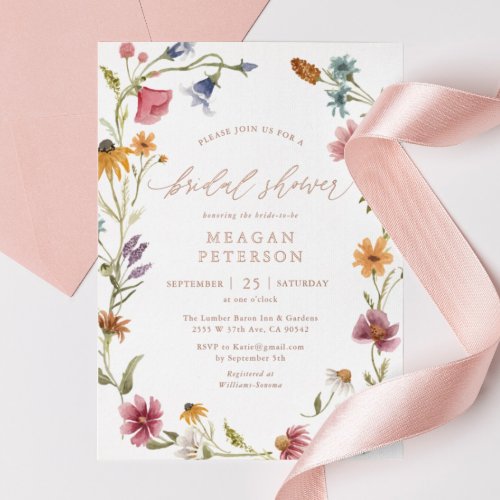 Rose Gold Foil Elegant Wildflower Bridal Shower Foil Invitation