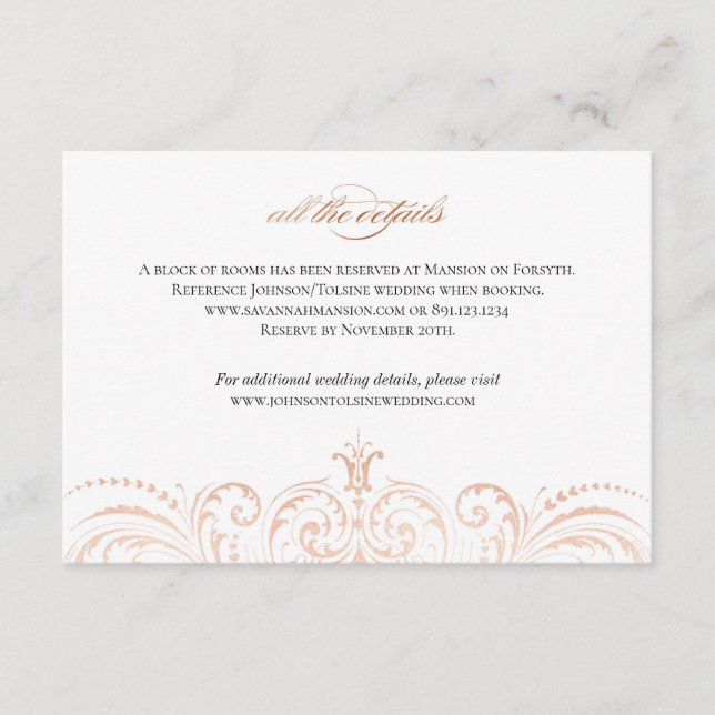 Rose Gold Foil (Faux) Insert Details Wedding Card (Front)