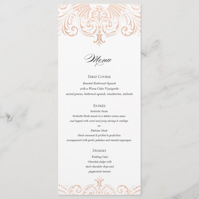 Rose Gold Foil (Faux) Wedding Menu Boho Chic (Front)