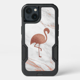 Rose Gold Foil Flamingo on Pink Marble Pattern iPhone 13 Case