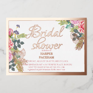 Rose gold foil floral bridal shower  invitation