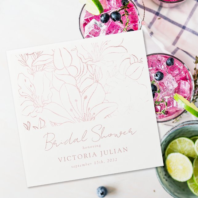 Rose Gold Foil Floral Bridal Shower  Napkins (Creator Uploaded)