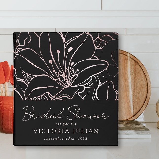 Rose Gold Foil Floral Bridal Shower Recipe 3 Ring Binder (Creator Uploaded)
