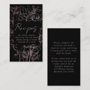 Rose Gold Foil Floral Bridal Shower Recipe Request Enclosure Card