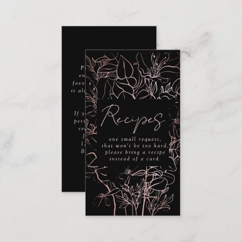 Rose Gold Foil Floral Bridal Shower Recipe Request Enclosure Card