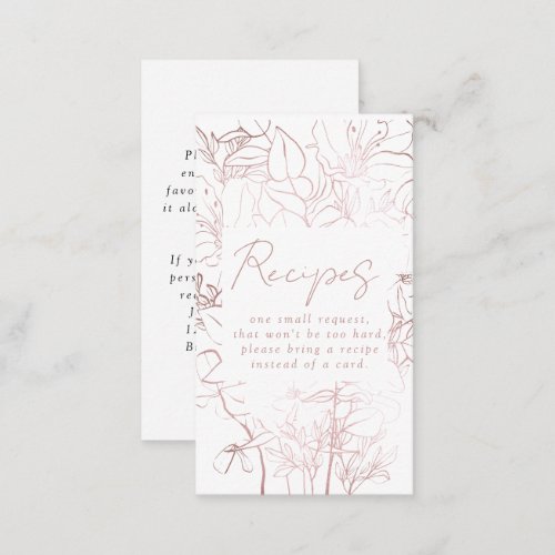 Rose Gold Foil Floral Bridal Shower Recipe Request Enclosure Card