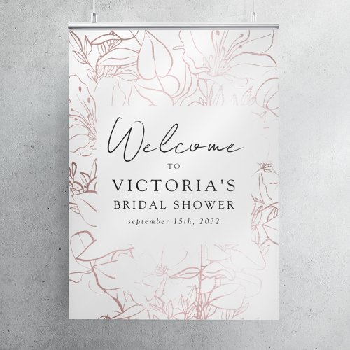 Rose Gold Foil Floral Bridal Shower Welcome Sign